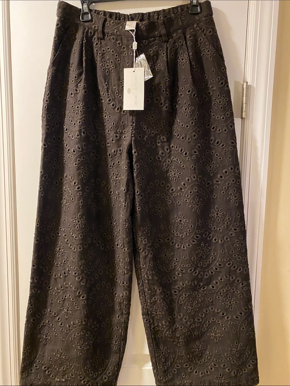 Caroline Constas 💯 Cotton Eyelet Embroidery Wide Leg Lined Pants NWT
